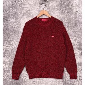 Supreme Sweater Large Mens Red Melange Knit Box Logo Crewneck Cotton